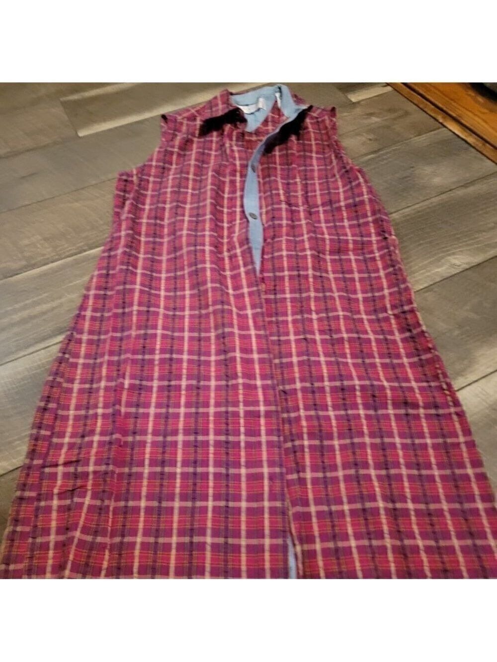 Karen Scott Plaid Seersucker Button Down Sleeveless Shift Dress Size 10